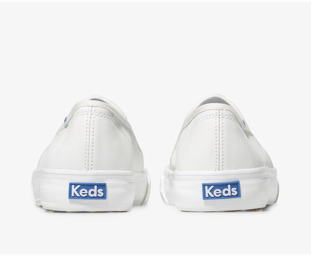 Womens Keds Slip Ons - Double Decker Leather - White - 5129-DRFHY